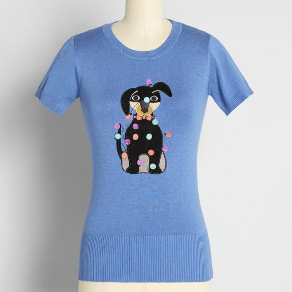 Modcloth Dachshund Embroidered Knit Christmas Top NWT XXXL 18UK